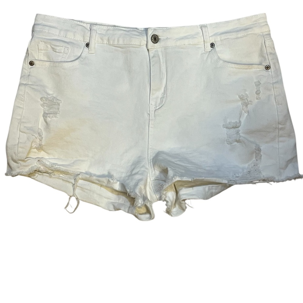 Distressed White Jean Shorts with Frayed Hem
